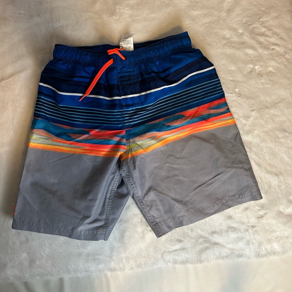 Under Armour Youth Boys vibrant blue/orange swim trunks with liner YLg